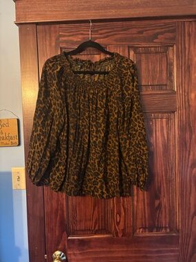 Talbots Brown and Black Leopard Print Peasant Top